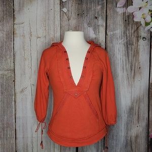 Free People Orange Drawstring Hooded Sweatshirt